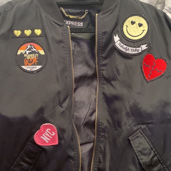 EXPRESS Black Bomber Jacket w/ patches - MEDIUM - Picture 5 of 5